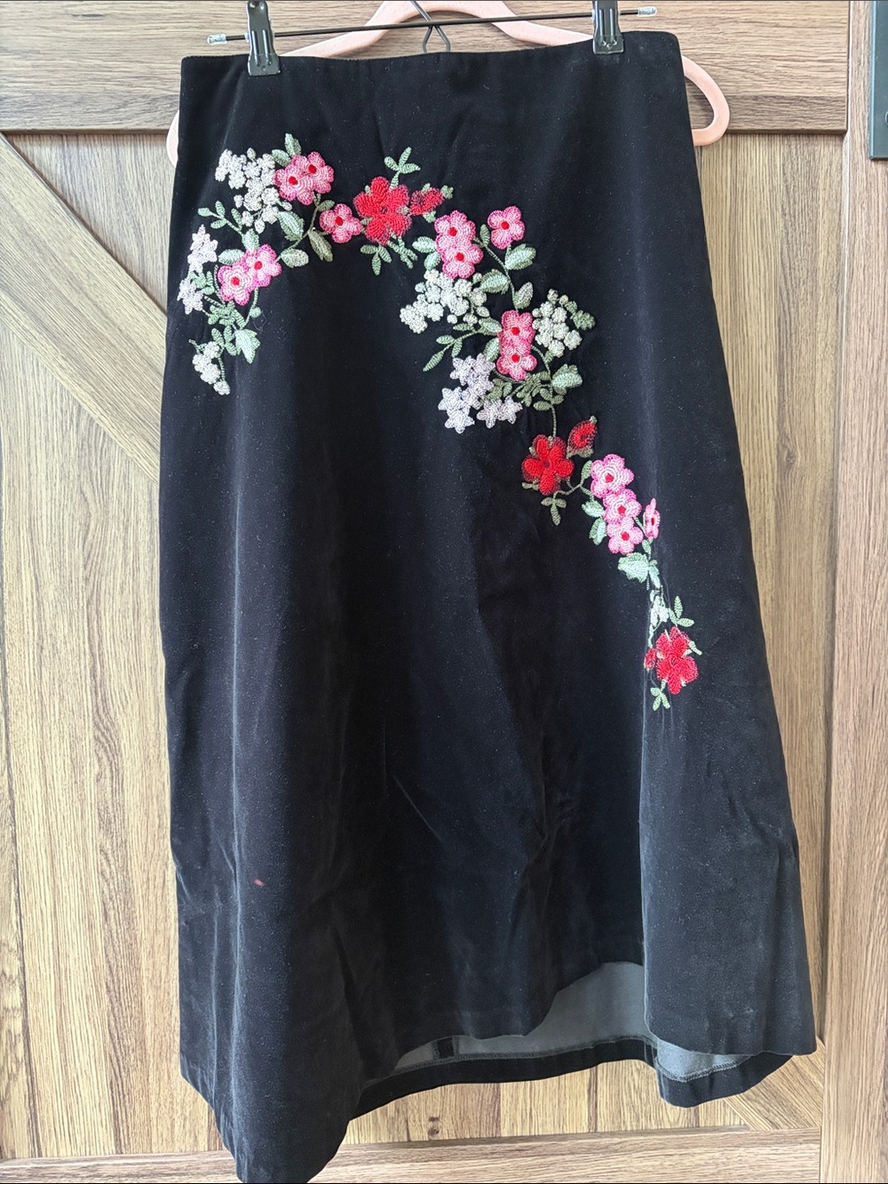 Studio Jax Vintage Black Velvet Floral Embroidered Maxi Skirt Size 10
